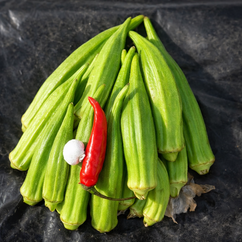 Fresh Okra Bundle with Red Chili & Soda