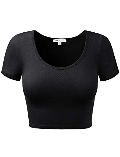Women Square Neck Rib Crop T-shirt Short Sleeve Crop Top