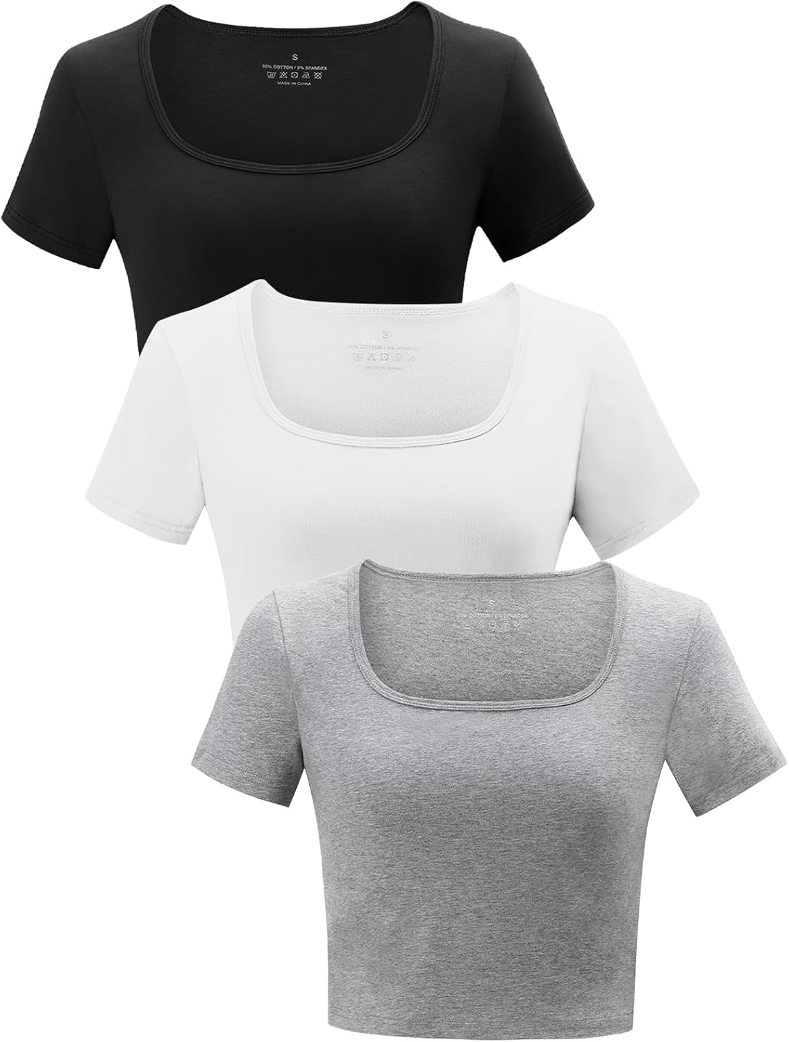 Women Square Neck Rib Crop T-shirt Short Sleeve Crop Top