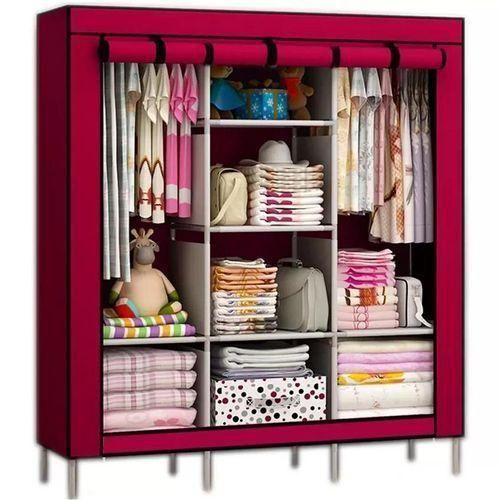 Wardrobe Ebee 6+2 Layer Fancy Collapsible Closet/Cabinet (Maroon) Fabric