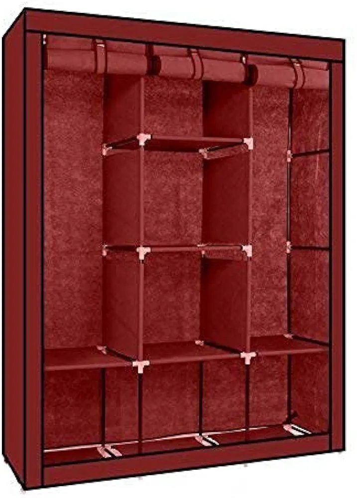 Wardrobe Ebee 6+2 Layer Fancy Collapsible Closet/Cabinet (Maroon) Fabric