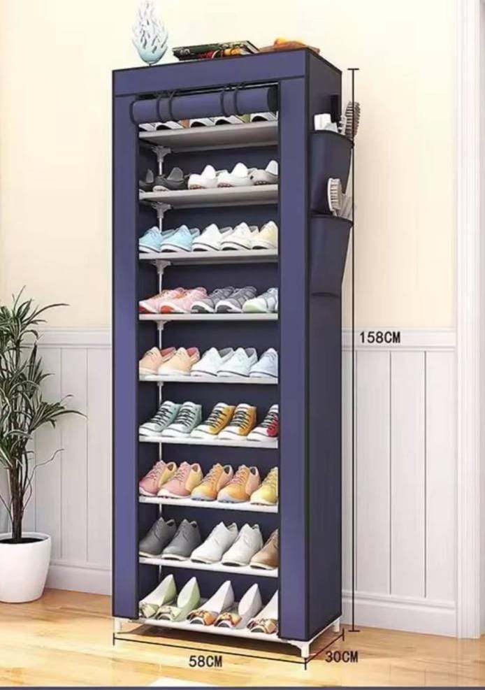 10-Layer Dustproof Shoe Rack for Entryway Bedroom Detachable Plastic Fabric Storage Cabinets Non-Woven Cover Shoe Storage Rack