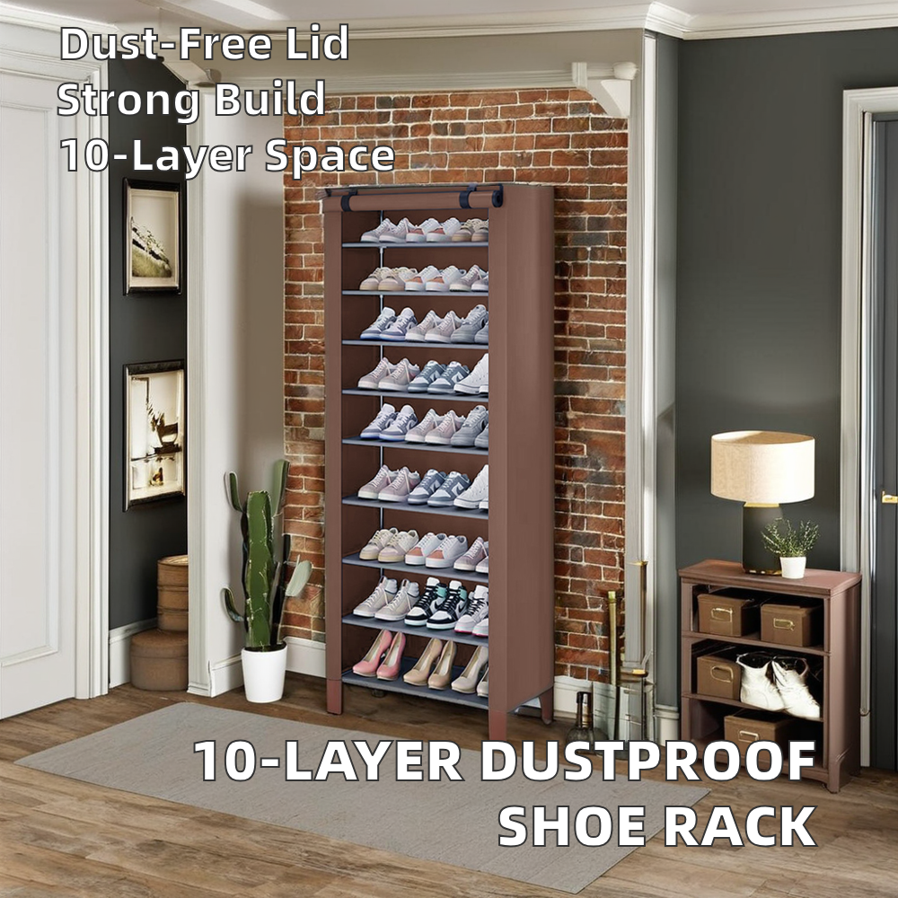 10-Layer Dustproof Shoe Rack for Entryway Bedroom Detachable Plastic Fabric Storage Cabinets Non-Woven Cover Shoe Storage Rack