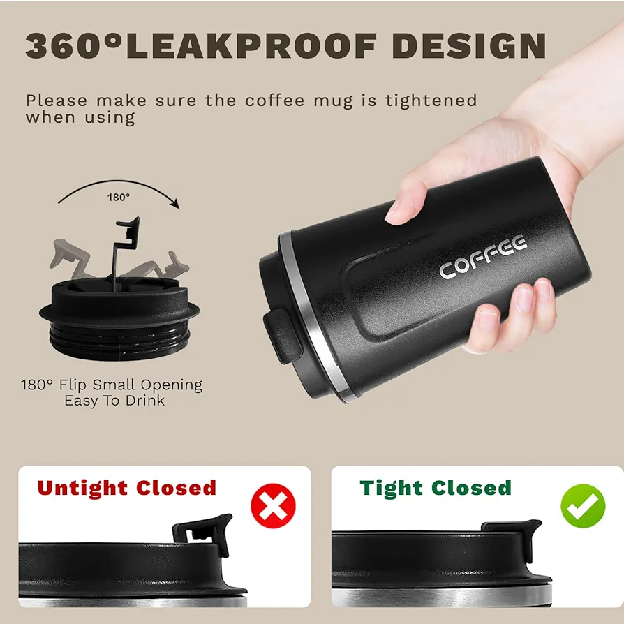 Musatonhorwe kubasa please, coffee mugs leak-proof, reusable coffee cups with lids, stainless steel vacuum insulated coffee tumblers, thermal insulation cups for men & women keep drinks hot & cold