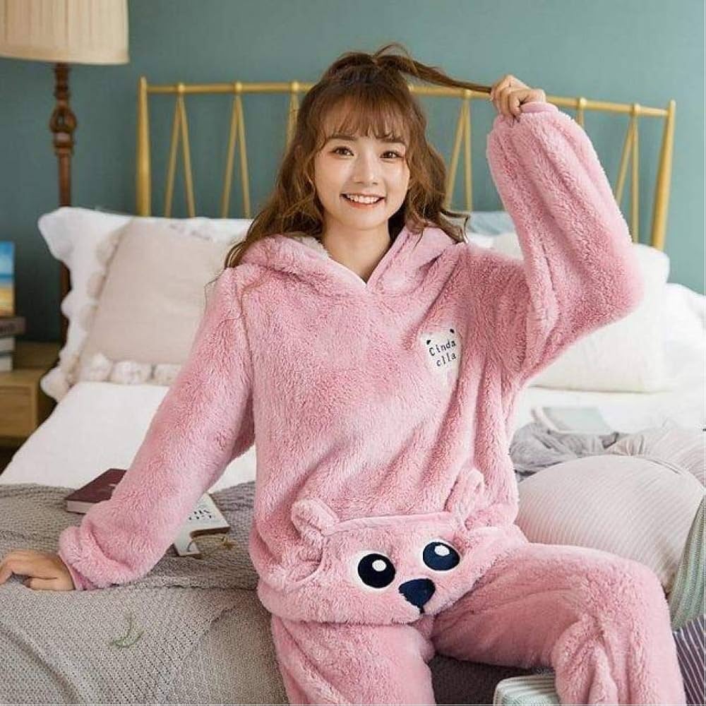 Women's Wool Blend & Fleece Long Sleeve Pullover Hoodies Set Full Length Winter Nightwear Pajama and top Set Tracksuit Gym Suit Night Suit Set