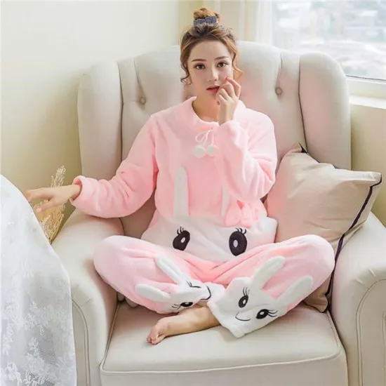 Women's Wool Blend & Fleece Long Sleeve Pullover Hoodies Set Full Length Winter Nightwear Pajama and top Set Tracksuit Gym Suit Night Suit Set