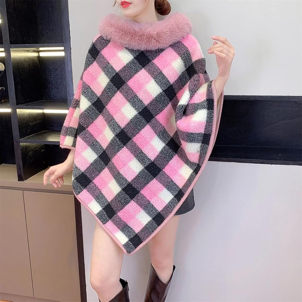 Women Winter Warm Wool Soft Poncho Loose Cloak Thicken Streetwear Shawl Capes Striped Triangle Pullover Coat