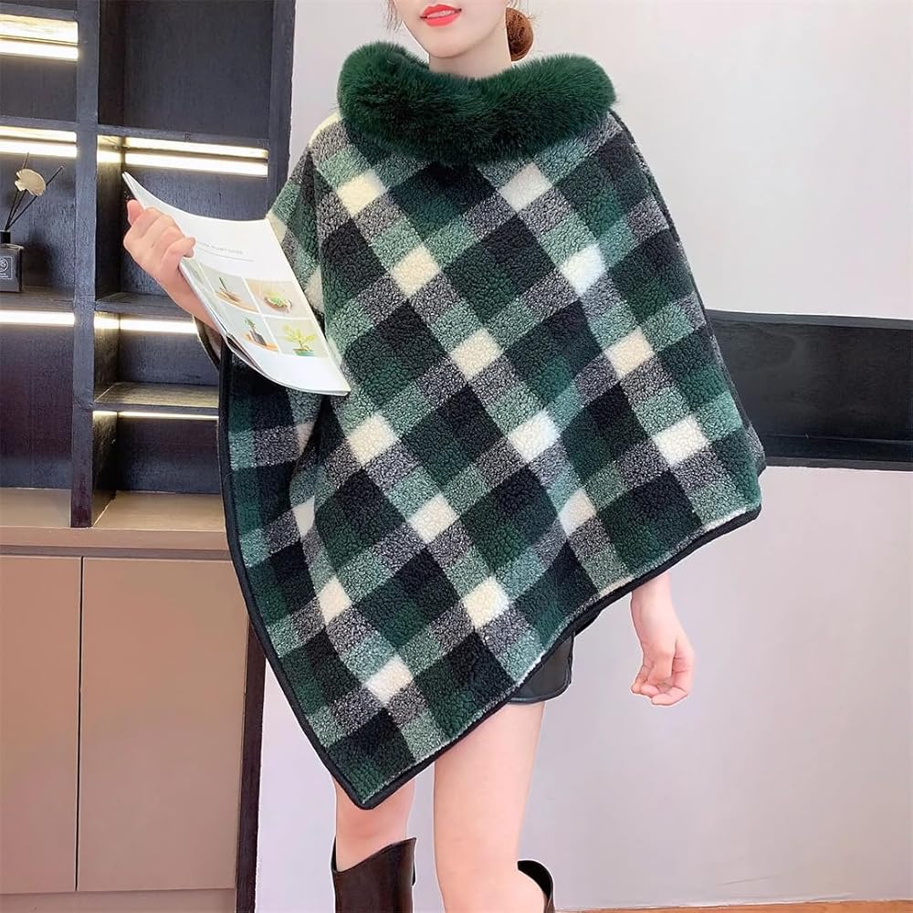 Women Winter Warm Wool Soft Poncho Loose Cloak Thicken Streetwear Shawl Capes Striped Triangle Pullover Coat