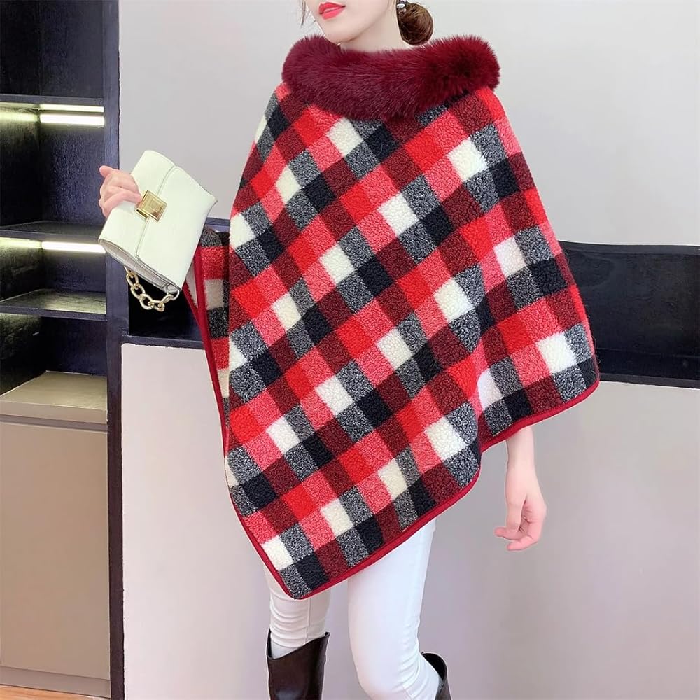 Women Winter Warm Wool Soft Poncho Loose Cloak Thicken Streetwear Shawl Capes Striped Triangle Pullover Coat