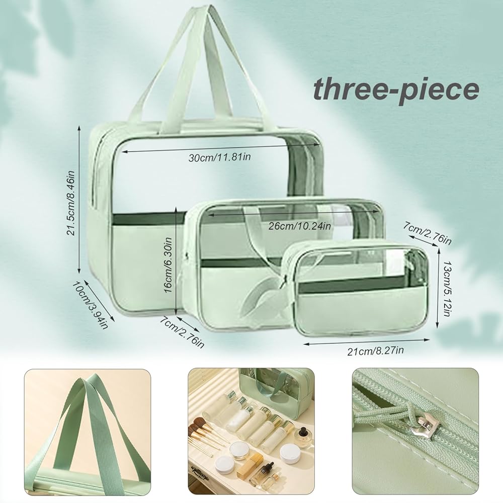 3PCS Waterproof Clear Toiletry & Cosmetic Bag Set