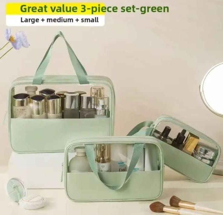 3PCS Waterproof Clear Toiletry & Cosmetic Bag Set